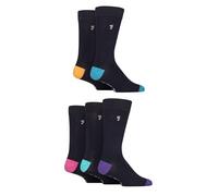 Farah Mens Bamboo Socks Plain and Patterned Striped Argyle Spotty Designs, Bright Colourful, Gift for Him, 5 Pairs - Contrast Navy 6-11