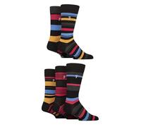 Farah Mens Bamboo Socks, Plain, Patterned, Striped, Argyle, Spotty Designs, Bright Colours, Gift for Him, Pack of 5 - Striped Black/Crimson/Charcoal 6-11