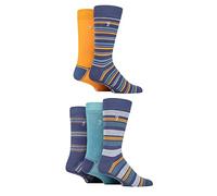 Farah Mens Bamboo Socks, Plain, Patterned, Striped, Argyle, Spotty Designs, Bright Colours, Gift for Him, Pack of 5 - Stripe Navy/Blue 6-11