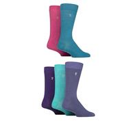 Farah Mens Bamboo Socks, Plain, Patterned, Striped, Argyle, Spotty Designs, Bright Colours, Gift for Him, Pack of 5 - Plain Teal/Pink/Purple 6-11