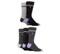Farah Mens Bamboo Socks, Plain, Patterned, Striped, Argyle, Spotty Designs, Bright Colours, Gift for Him, Pack of 5 - Contrast Heel & Toe Black/Purple 6-11
