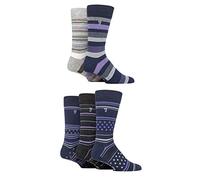 Farah Mens Bamboo Socks, Plain, Patterned, Striped, Argyle, Spotty Designs, Bright Colours, Gift for Him, Pack of 5 - Stripe and Dots Navy/Purple 6-11