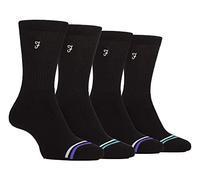 Farah Mens Bamboo Sport Socks in Black & White 4 Pairs | Sport Socks with Smooth Toe Seam & Loose Top | Tennis Gym Running Socks (6-11, Black)