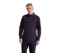Farah Men's Brewer Check Organic Cotton Long Sleeve Shirt, S, Bordeaux