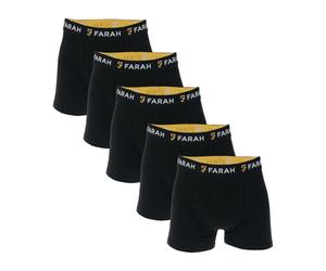 Farah Mens Chorley 5-Pack Elasticated Logo Boxer Shorts - S Black