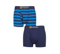 Farah Mens Classic Keyhole Trunks - Plain and Striped Designs, Soft Cotton in a Multipack Pack of 2 Sizes S,M,L,XL,XXL Broad Stripe Navy/Blue L