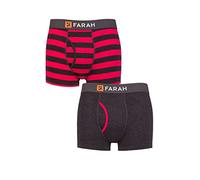 Farah Mens Classic Keyhole Trunks - Plain and Striped Designs, Soft Cotton in a Multipack Pack of 2 Sizes S,M,L,XL,XXL Broad Stripe Charcoal/Red XL