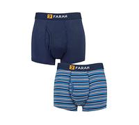 Farah Mens Classic Striped and Plain Bamboo Keyhole Trunks Pack of 2 Navy/Blue M