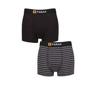Farah Mens Classic Striped and Plain Bamboo Keyhole Trunks Pack of 2 Stripe Black/Charcoal XXL