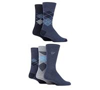 Farah Mens Argyle Cotton Socks Classic Diamond Patterned Blue Calf Length Crew Gentle Grip Tops Pack of 5 Argyle Denim 6-11