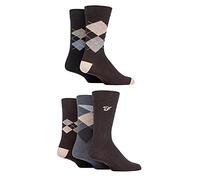 Farah Mens Cotton Socks Striped Argyle Patterned 5 Pairs Argyle Brown 6-11