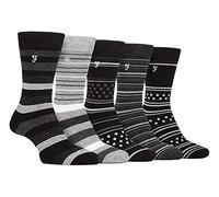 Farah - Mens 5 Pack Natural Organic Bamboo Bright Striped Patterned Socks (6-11, Charcoal/Black)