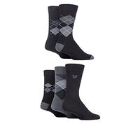 Farah Mens Cotton Socks Striped Argyle Patterned 5 Pairs | Calf Length, Everyday Wear, Casual, Business, Navy, Black, Brown, Grey, Stripe, Diamond, UK 6-11