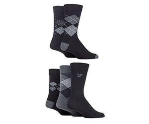 Farah Mens Cotton Socks Striped Argyle Patterned 5 Pairs | Calf Length, Everyday Wear, Casual, Business, Navy, Black, Brown, Grey, Stripe, Diamond, UK 6-11