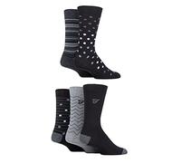 Farah Mens Cotton Socks Striped Argyle Patterned 5 Pairs Patt Blk/Cha 6-11