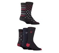 Farah Mens Cotton Socks Striped Argyle Patterned 5 Pairs Pattern Blk/Berry