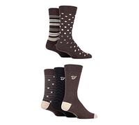 Farah Mens Cotton Socks Striped and Argyle Patterned Designs Calf Length Pack of 5 - Pattern Brown 6-11