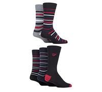 Farah Mens Cotton Socks Striped Argyle Patterned 5 Pairs Stripe Blk/Berry