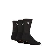 Farah Men's Cushioned Crew Sports Socks Ribbed Plain 3 Pairs Black 6-11