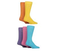 Farah Mens Bamboo Socks Plain and Patterned Striped Argyle Spotty Designs, Bright Colourful, Gift for Him, Dad, Husband 5 Pairs - Plain Yellow/Orange/Blue 6-11