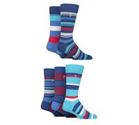 Farah Mens Bamboo Socks, Plain, Patterned, Striped, Argyle, Spotty Designs, Bright Colours, Gift for Him, Pack of 5 - Striped Navy/Cobalt/Red 6-11