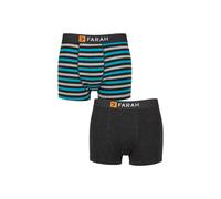 FARAH Men's Mens 2 Pack Plain & Striped Cotton Classic Fitted Trunks in Charcoal | Size: 2XL Farah Charcoal 2XL