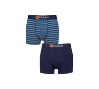 FARAH Men's Mens 2 Pack Plain & Striped Cotton Classic Fitted Trunks in Navy | Size: Small Farah Navy S