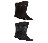 Farah Mens Patterned Bamboo Socks -Plain, Argyle for Everyday Wear, Suit Socks, Soft Breathable Cooling, 6 Pair Multipack Size 6-11 Black Argyle