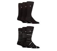Farah Mens Patterned Bamboo Socks -Plain, Argyle for Everyday Wear, Suit Socks, Soft Breathable Cooling, 6 Pair Multipack Size 6-11 Black Grey Stripe