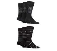 Farah Mens Patterned Bamboo Socks -Plain, Argyle for Everyday Wear, Suit Socks, Soft Breathable Cooling, 6 Pair Multipack Size 6-11 Black Grey Pattern