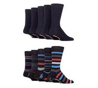 Farah Mens Patterned Bamboo Socks - Plain Classic Colourful Soft Breathable Cooling for Casual Wear or Suit 10 Pair Multipack Size 6-11 Navy Stripe