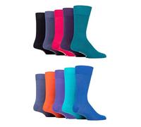 Farah Mens Patterned Bamboo Socks - Plain Classic Colourful Soft Breathable Cooling for Casual Wear or Suit 10 Pair Multipack Size 6-11 Jewel Bright
