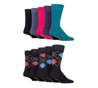 Farah Mens Patterned Bamboo Socks - Plain Classic Colourful Soft Breathable Cooling for Casual Wear or Suit 10 Pair Multipack Size 6-11 Jewel Argyle