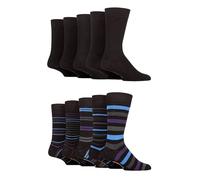 Farah Mens Patterned Bamboo Socks - Plain Classic Colourful Soft Breathable Cooling for Casual Wear or Suit 10 Pair Multipack Size 6-11 Black Purple Stripe