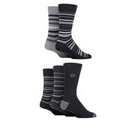 Farah 5 Pack Mens Patterned Cotton Dress Socks - Black Charcoal (Striped) - 6-11 UK