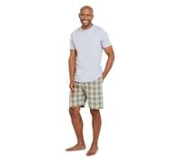 Farah Men's Pyjama Set with Short Sleeve Cotton T-Shirt & Woven Check Elasticated Waist Check Shorts Grey M