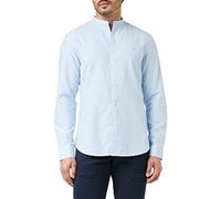 Farah - Men's Shirt, Brewer Grandad Shirt, Organic Cotton, Indigo Oxford Shirt, Casual-Style Shirt, SKB Sky Blue, M