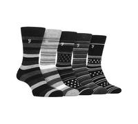 Farah - Mens 5 Pack Natural Organic Bamboo Bright Striped Patterned Socks (6-11, Charcoal/Black)