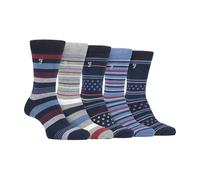 Farah - Mens 5 Pack Natural Organic Bamboo Bright Striped Patterned Socks (6-11, Blue/Navy)