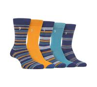 Farah - Mens 5 Pack Natural Organic Bamboo Bright Striped Patterned Socks (6-11, Navy Blue)