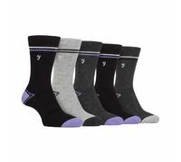 Farah - Mens 5 Pack Natural Organic Bamboo Bright Striped Patterned Socks (6-11, Black/Purple)