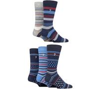 Farah Men's Socks Patterned Striped Bamboo 5 Pack Navy Blue