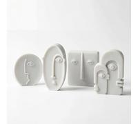FARAMIR STORE 4PCS Abstract Face Sculpture Set, Modern White Stone Decorative Statues, Minimalist Home Decor for Living Room, Shelf, Office