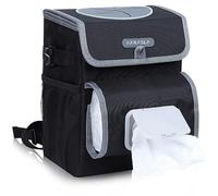 Farasla All-in-One Car Trash Can with 2 Removable Leakproof Interior Liners, Adjustable Tissue Holder & Straps
