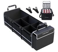 Farasla Collapsible Waterproof Trunk Organiser with Insulated Leakproof Cooler Bag, Foldable Cover, Securing Straps (3-in-1 w/Cooler, Black)