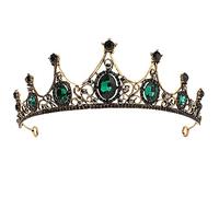 FARBEIR Green Baroque Crown Gothic King Queen Tiara Vintage Crystal Headpiece for Party Pageant Wedding Prom