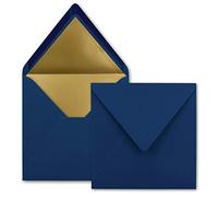 FarbenFroh by Gustav Neuser 25 Pack Square Letter Envelopes 6.1" x 6.1" Dark Blue Gold Paper Lined Wet Collage