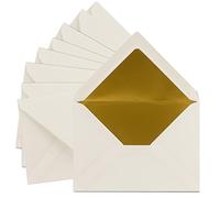 FarbenFroh by Gustav Neuser 50 x DIN C5 Envelopes, 15.7 x 22.5 cm, Natural White with Golden Silk Lining, Wet Gluing, Blank Letter Envelopes, No Window