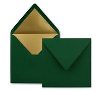 FarbenFroh by Gustav Neuser 50 x Letter Envelopes Square 6.1" x 6.1" Dark Green Gold Paper Lined Wet Collage