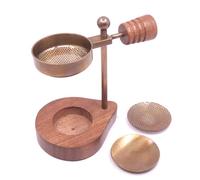Farbenwald incense burner, height adjustable, for smoking resins, woods and leaves, with extra sieve, made of brass with wooden base